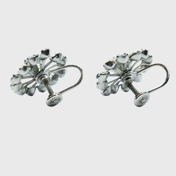 Silver Tone and Rhinestone Screw Back Earrings